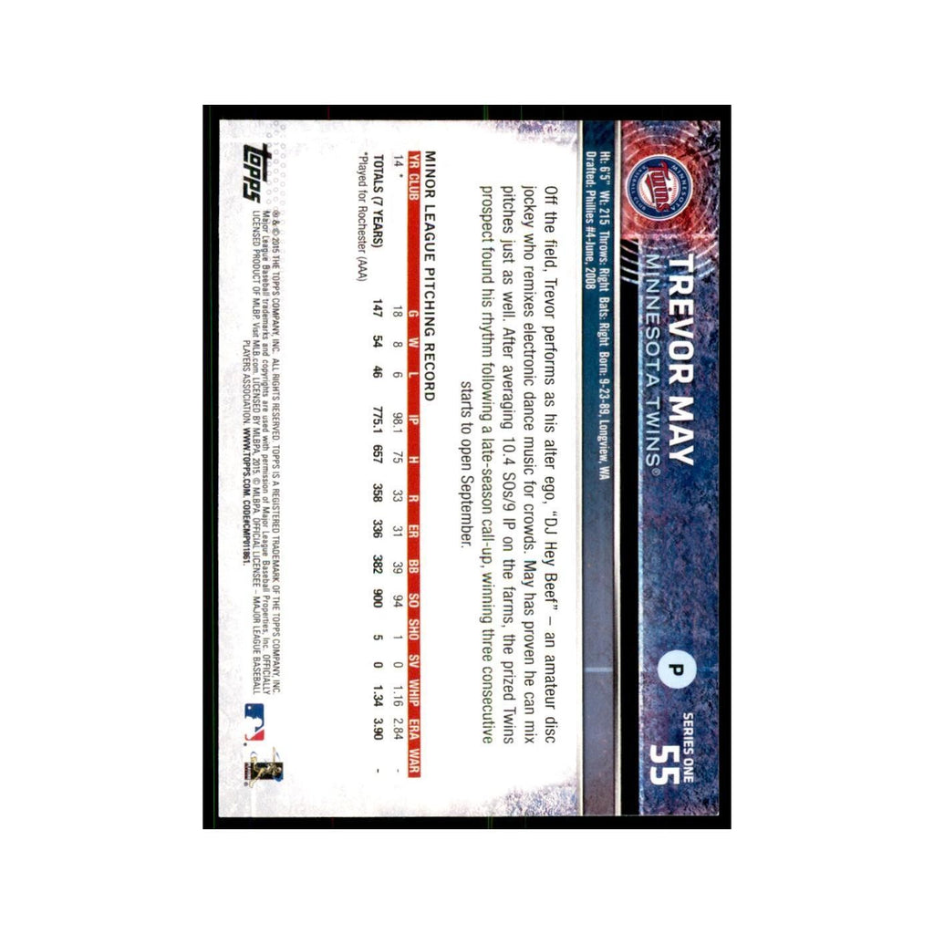 Trevor May Rookie 2015 Topps #55 Baseball Cards Baseball Card NM