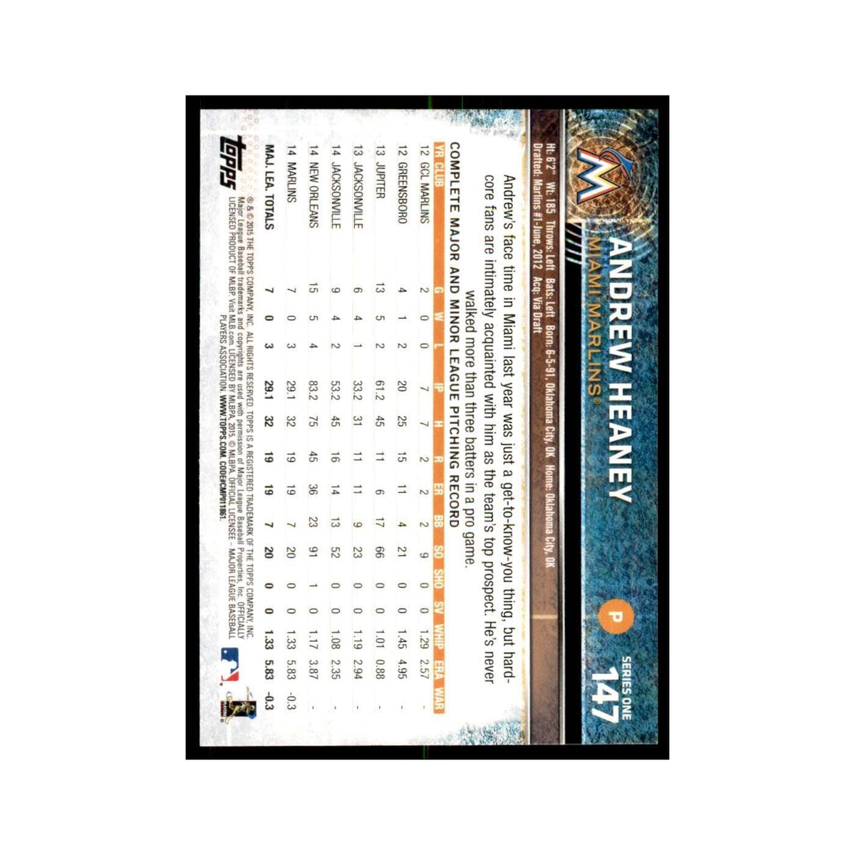 Andrew Heaney 2015 Topps #147 Baseball Cards Baseball Card NM
