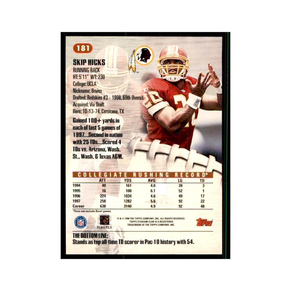 Skip Hicks 1998 Stadium Club #181 Football Cards Football Card NM