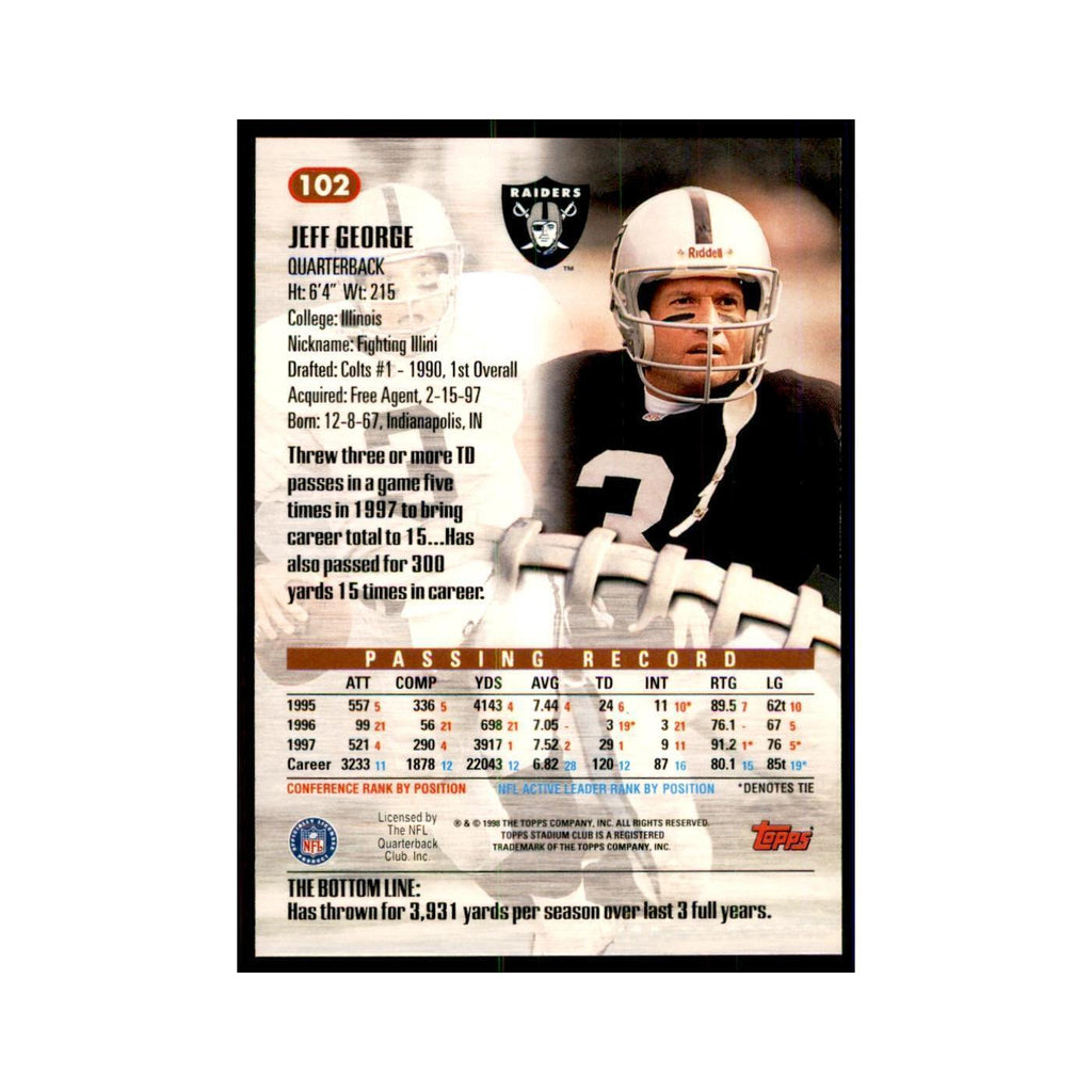 Jeff George 1998 Stadium Club #102 Football Cards Football Card NM