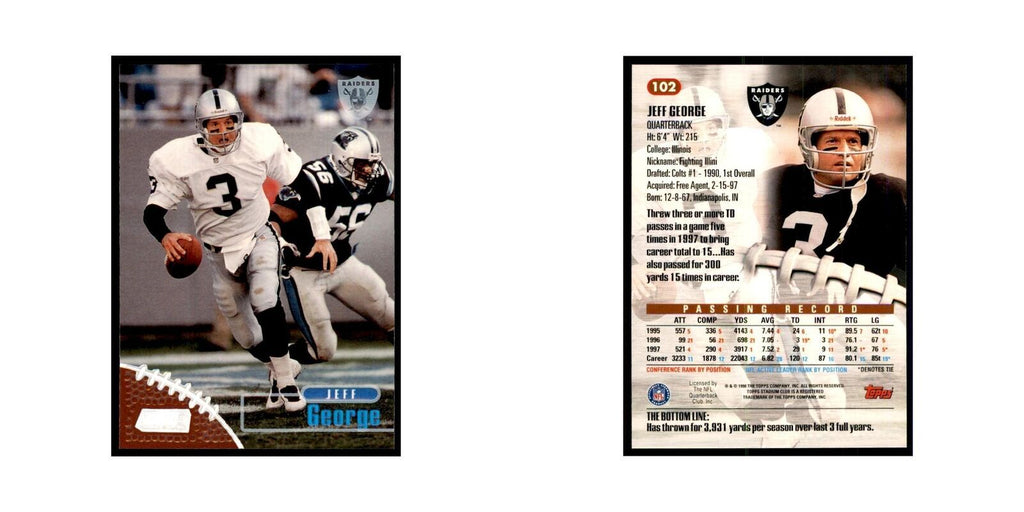 Jeff George 1998 Stadium Club #102 Football Cards Football Card NM