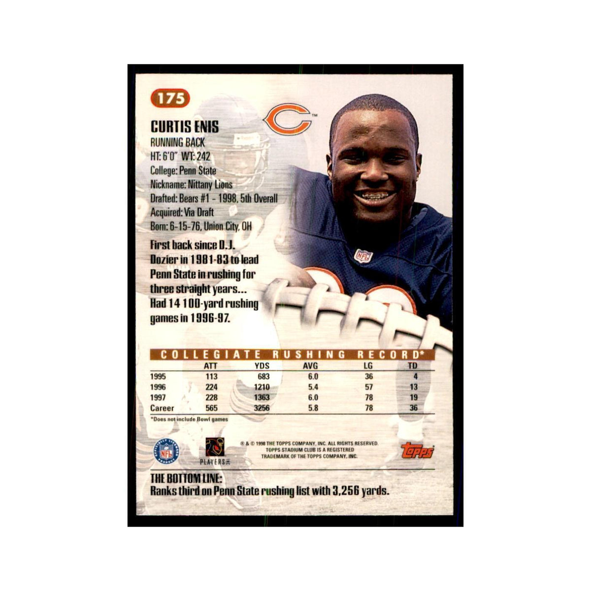 Curtis Enis 1998 Stadium Club #175 Football Cards Football Card NM