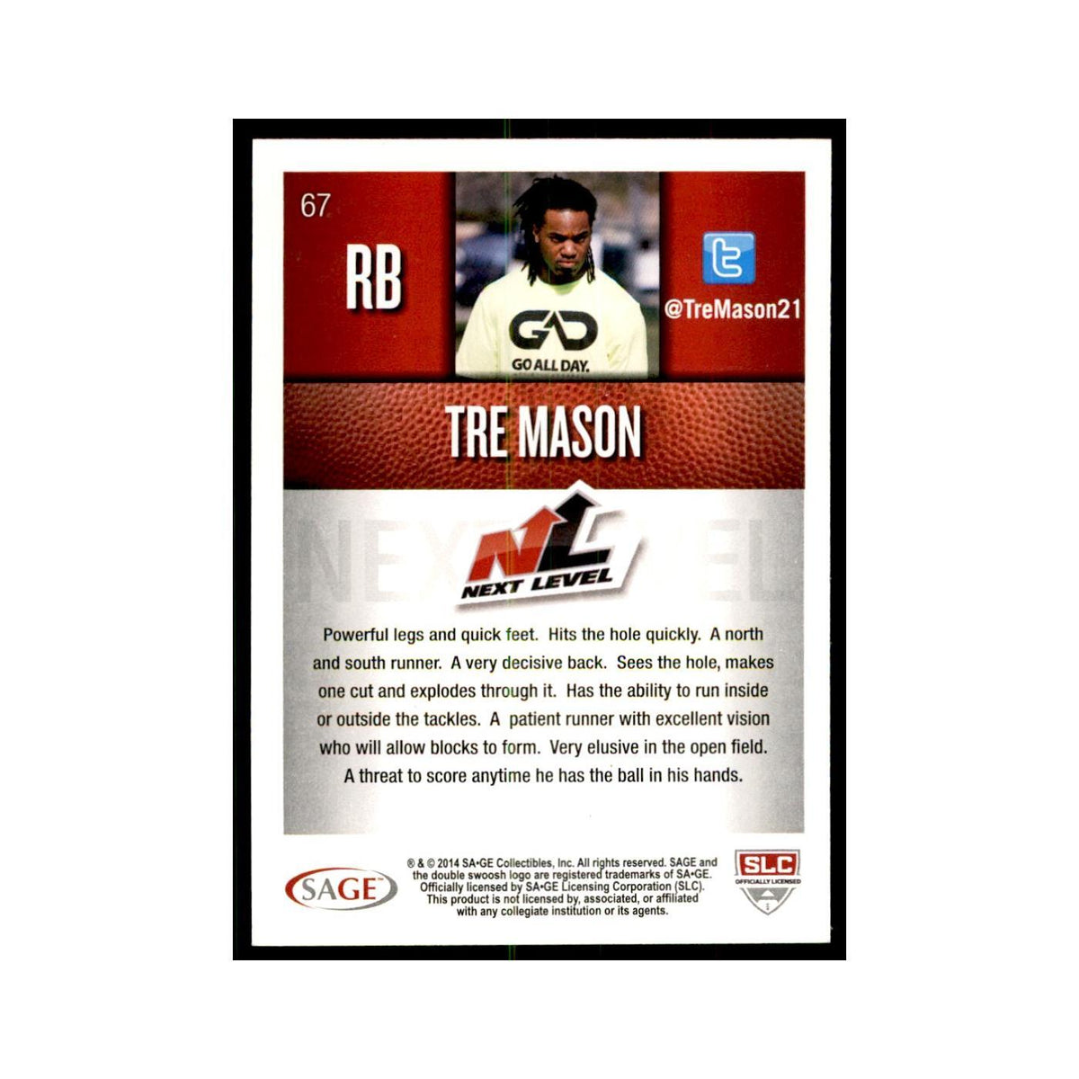 Tre Mason 2014 SAGE HIT #67 Auburn Tigers Football Card NM