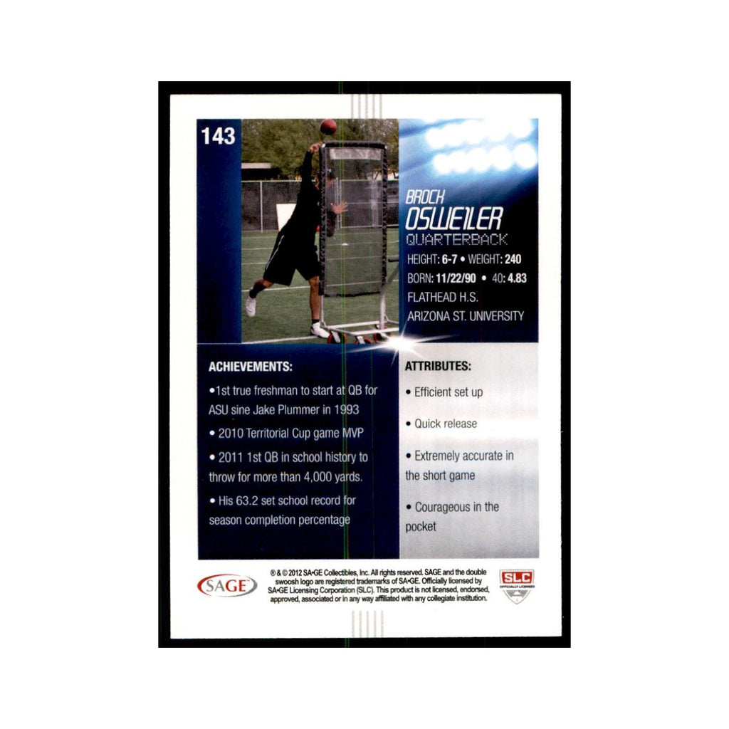 Brock Osweiler Rookie 2012 SAGE HIT #143 Arizona State Sun Devils NM