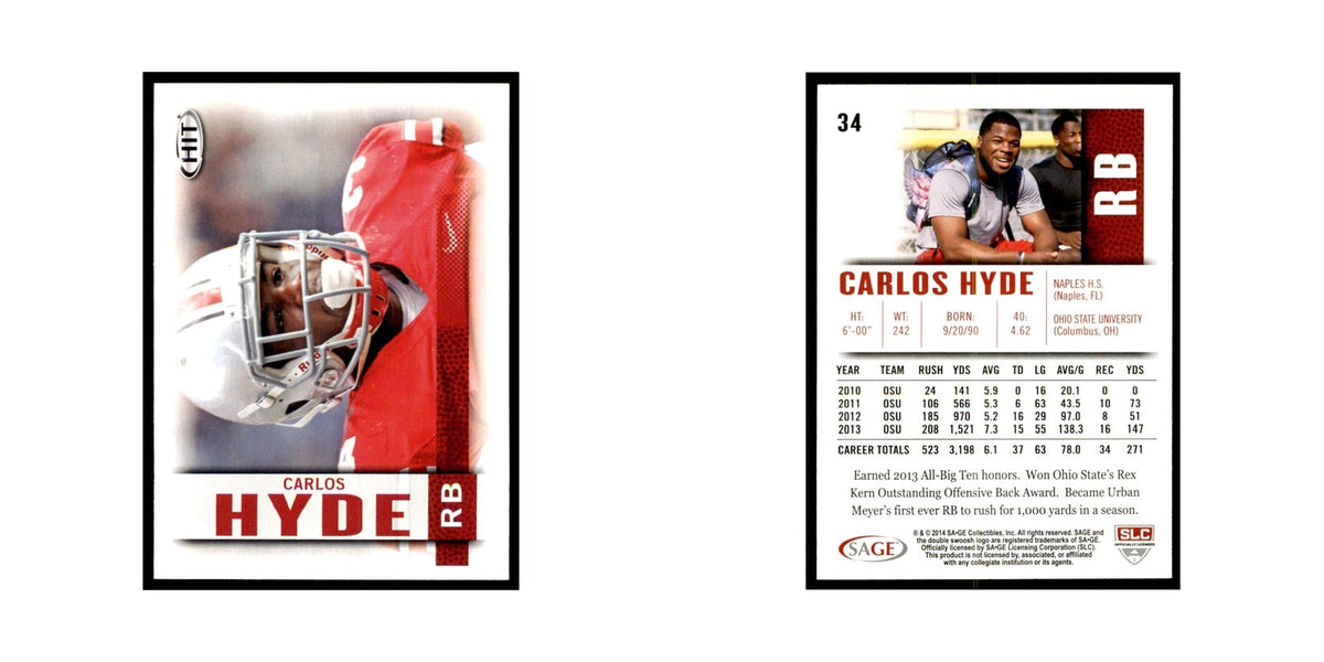 Carlos Hyde 2014 SAGE Hit #34 San Francisco 49ers Football Card NM