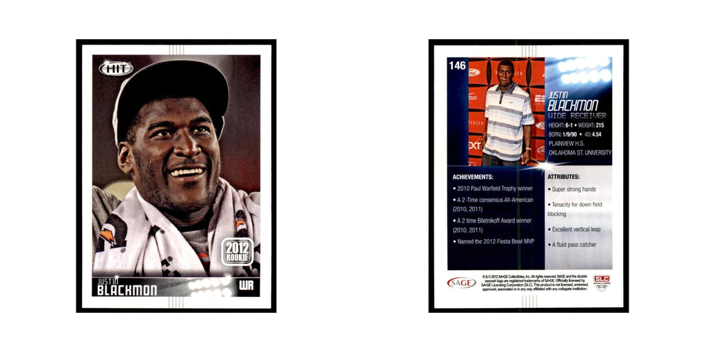 Justin Blackmon Rookie 2012 SAGE HIT #146 Oklahoma State Cowboys NM