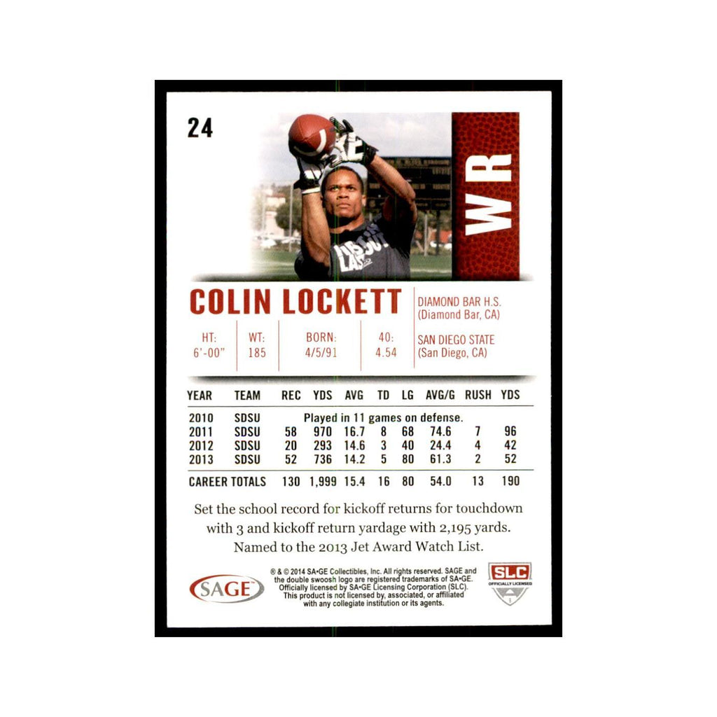 Colin Lockett 2014 SAGE HIT #24 San Diego State Aztecs Football Card NM