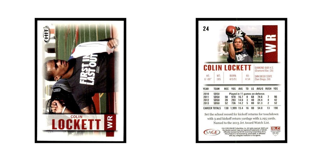 Colin Lockett 2014 SAGE HIT #24 San Diego State Aztecs Football Card NM