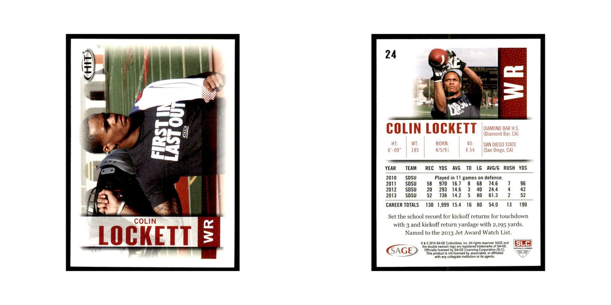 Colin Lockett 2014 SAGE HIT #24 San Diego State Aztecs Football Card NM