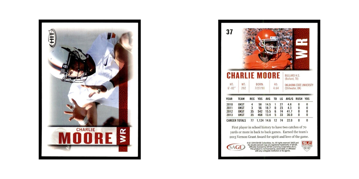 Charlie Moore 2014 SAGE HIT #37 Oklahoma State Cowboys Football Card NM