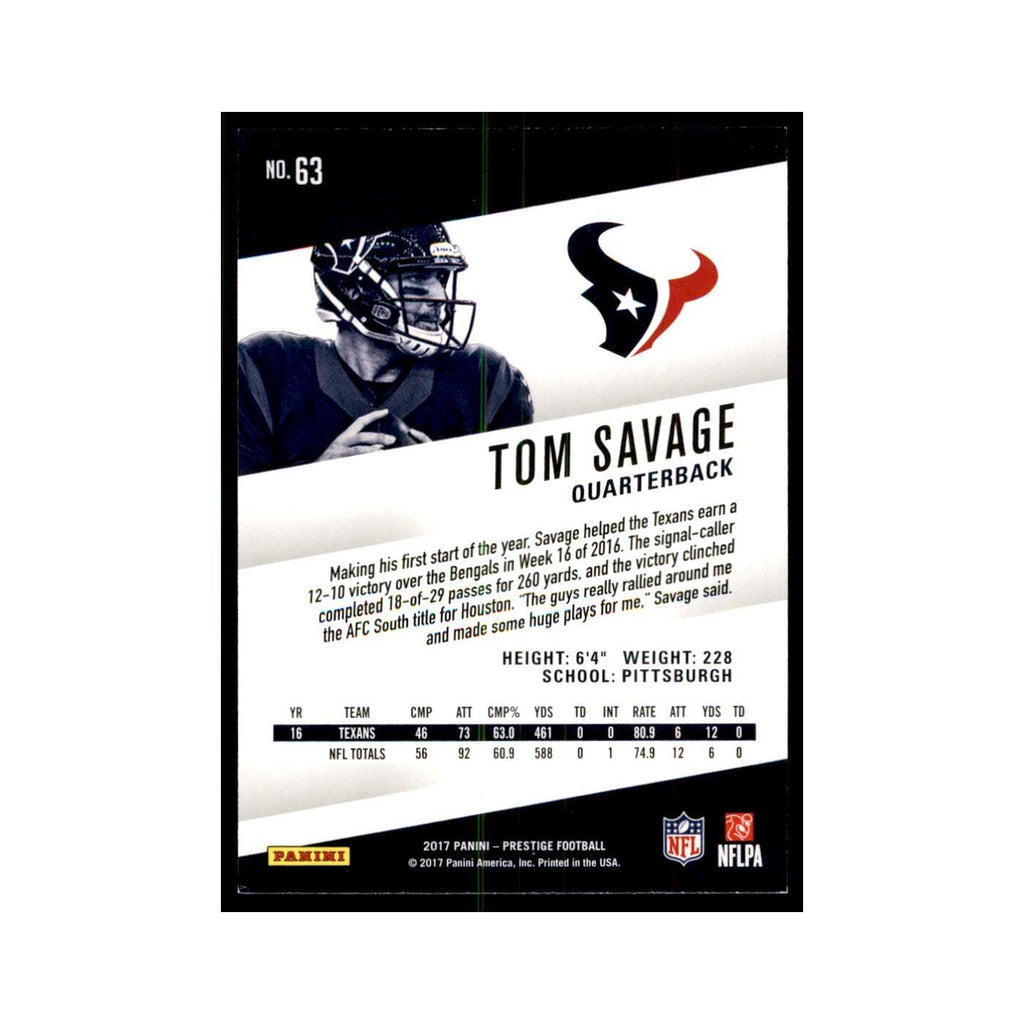 Tom Savage 2017 Panini Prestige #63 Houston Texans Football Card NM