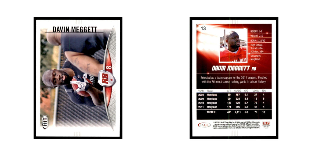 Davin Meggett 2012 SAGE HIT #13 Maryland Terrapins Football Card NM
