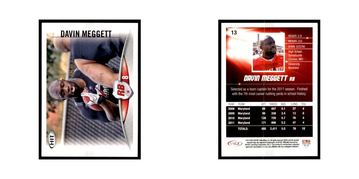 Davin Meggett 2012 SAGE HIT #13 Maryland Terrapins Football Card NM