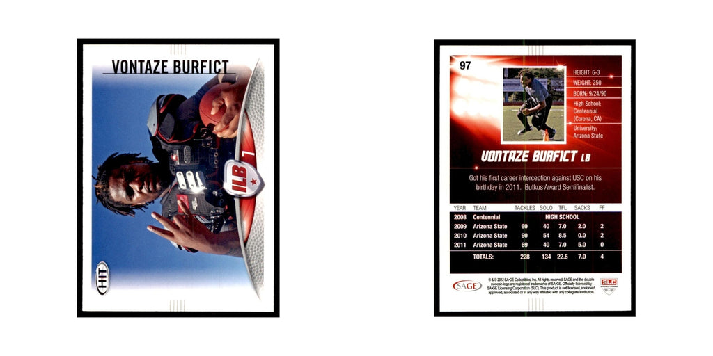 Vontaze Burfict 2012 SAGE HIT #97 Arizona State Sun Devils Football Card NM