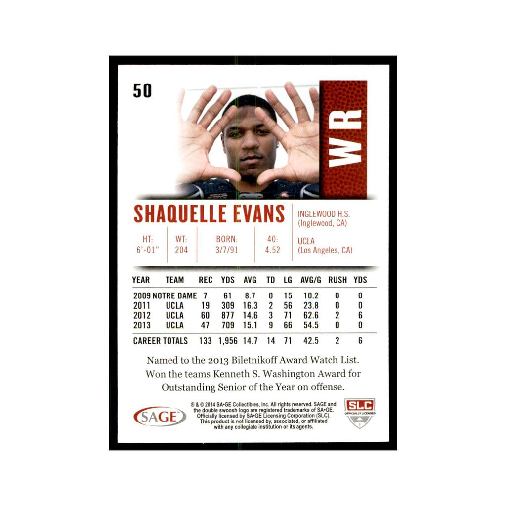 Shaquelle Evans 2014 SAGE HIT #50 UCLA Bruins Football Card NM