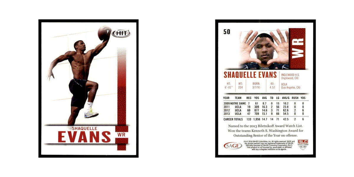 Shaquelle Evans 2014 SAGE HIT #50 UCLA Bruins Football Card NM