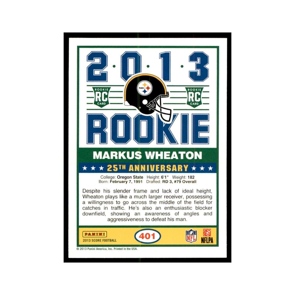 Markus Wheaton Rookie 2013 Score #401 Pittsburgh Steelers Football Card NM