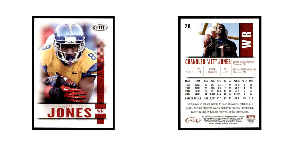Jet Jones 2014 SAGE HIT #28 San Jose State Spartans Football Card NM