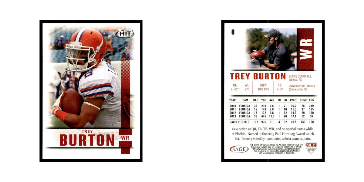 Trey Burton 2014 SAGE HIT #8 Florida Gators Football Card NM