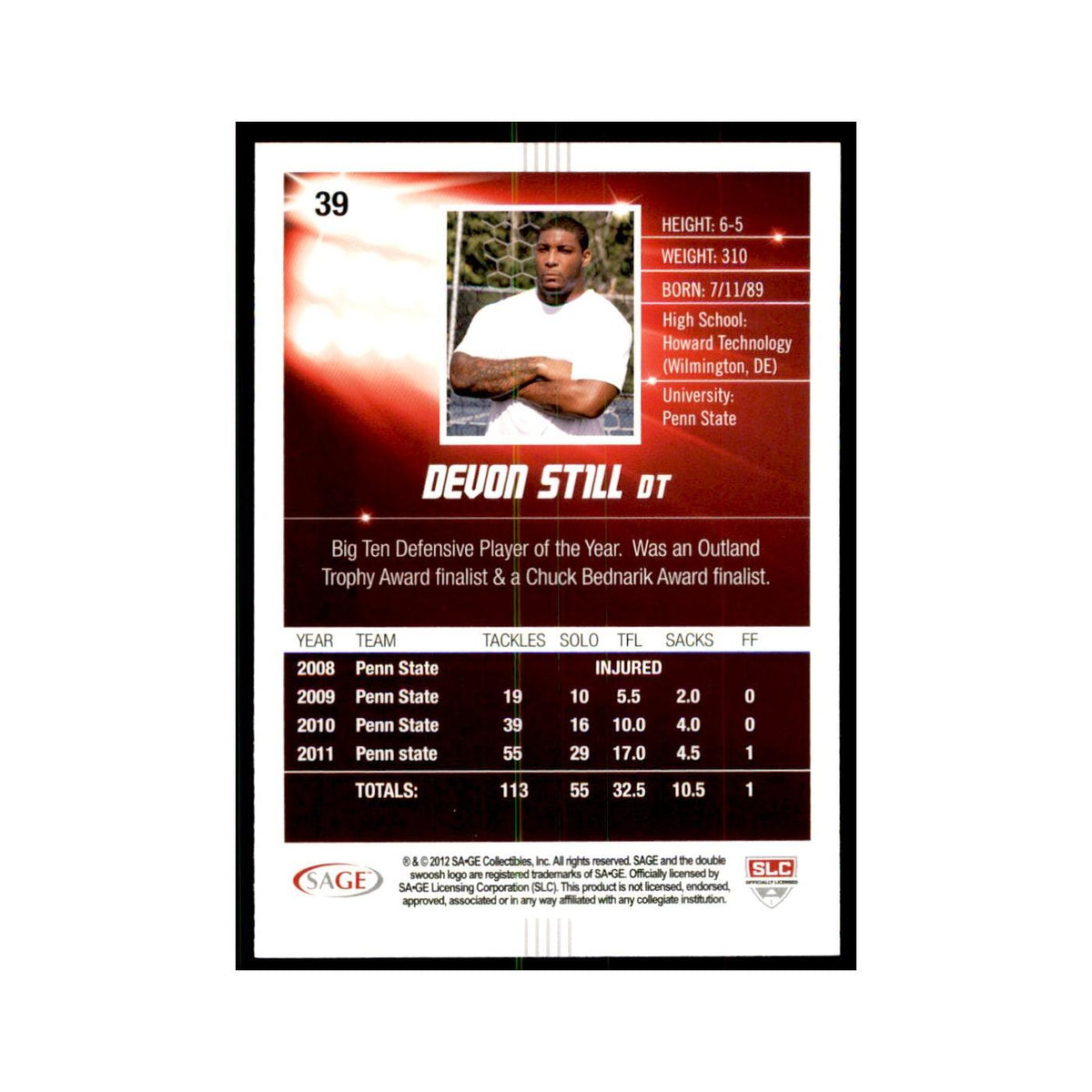Devon Still 2012 SAGE HIT #39 Penn State Nittany Lions Football Card NM