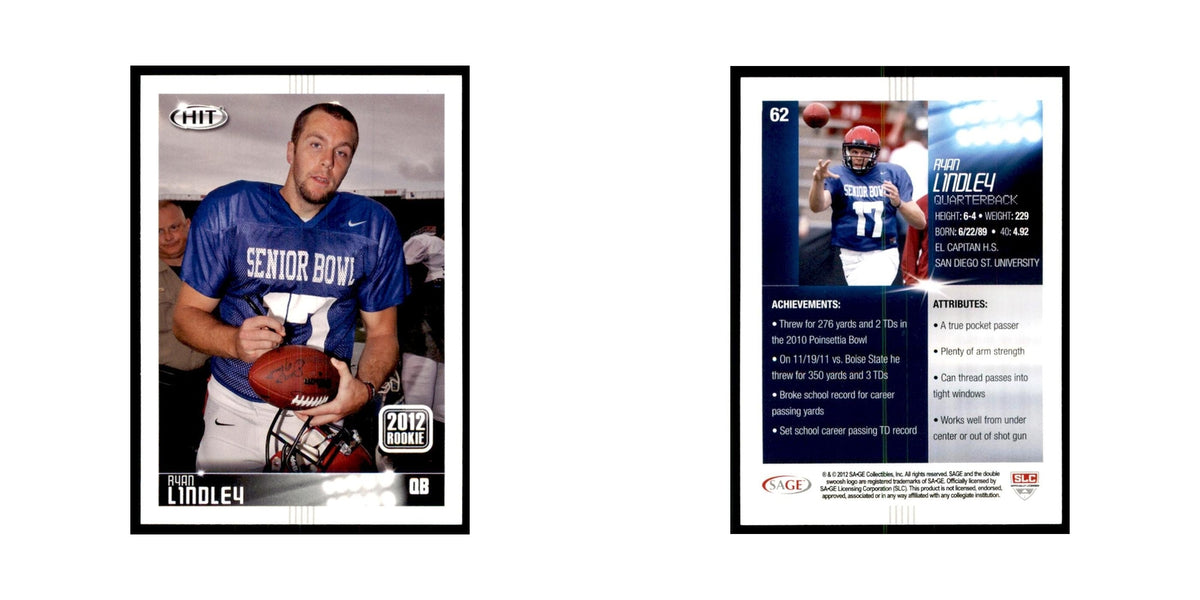 Ryan Lindley Rookie 2012 SAGE HIT #62 San Diego State Aztecs Football Card NM
