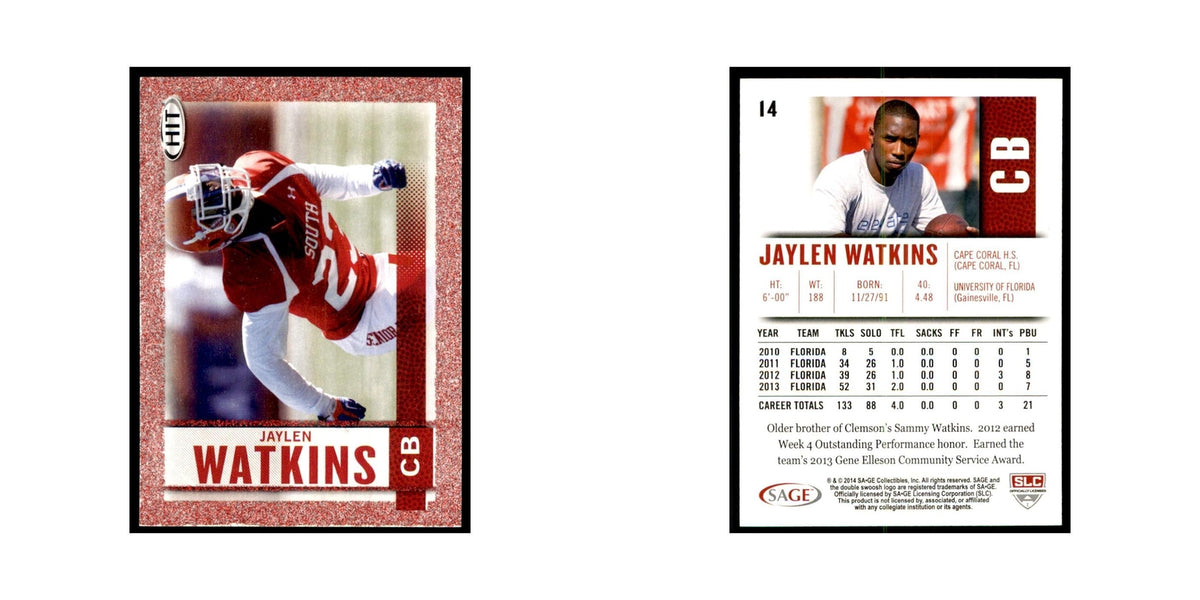 Jaylen Watkins 2014 SAGE HIT #14 Florida Gators Football Card NM