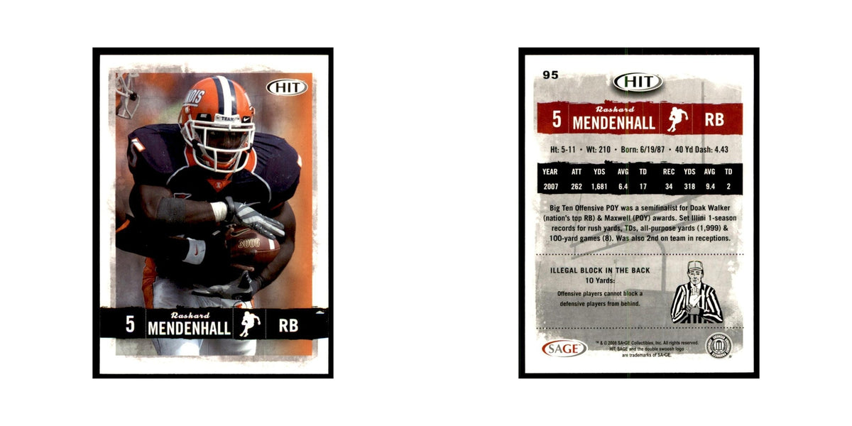 Rashard Mendenhall 2008 SAGE HIT #95 Illinois Fighting Illini Football Card NM