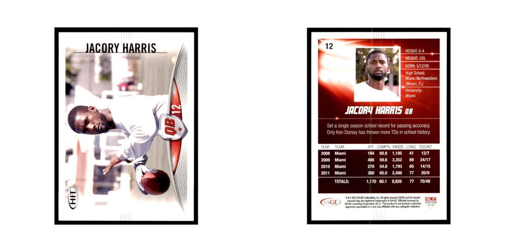 Jacory Harris 2012 SAGE HIT #12 Miami Hurricanes Football Card NM
