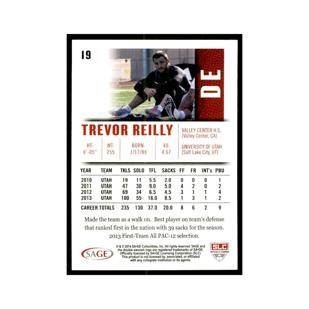 Trevor Reilly 2014 SAGE HIT #19 Utah Utes Football Card NM