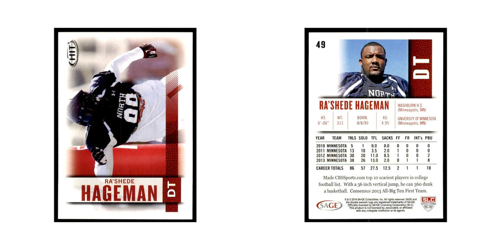 Ra'Shede Hageman 2014 SAGE Hit #49 Minnesota Golden Gophers Football Card NM