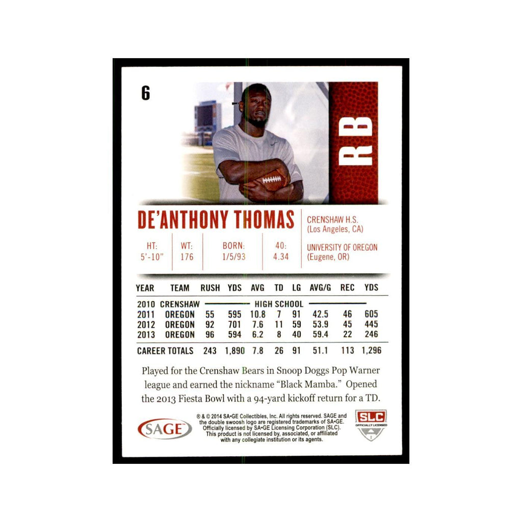 De'Anthony Thomas 2014 SAGE Hit #6 Oregon Ducks Football Card NM