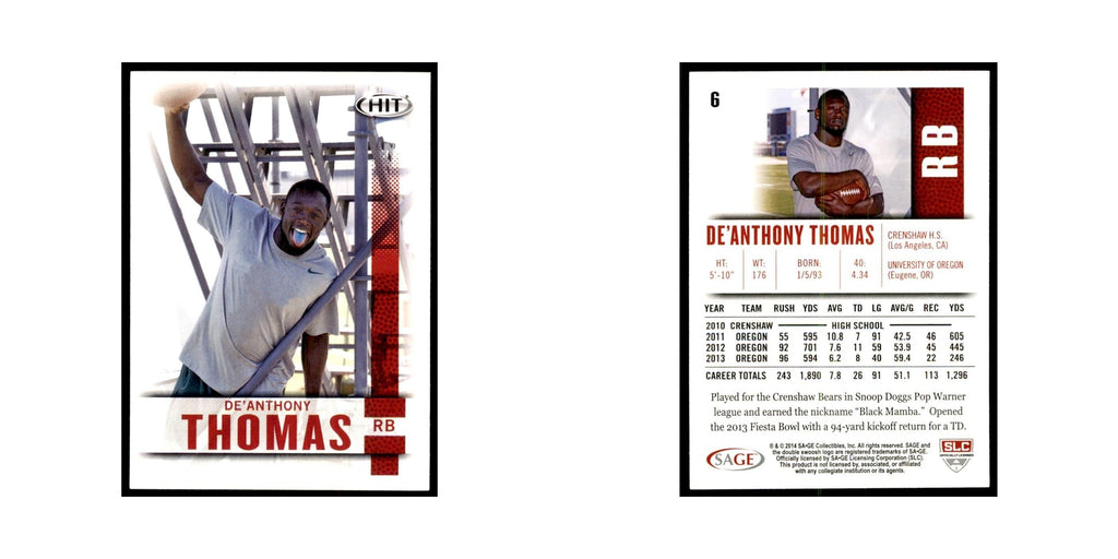 De'Anthony Thomas 2014 SAGE Hit #6 Oregon Ducks Football Card NM