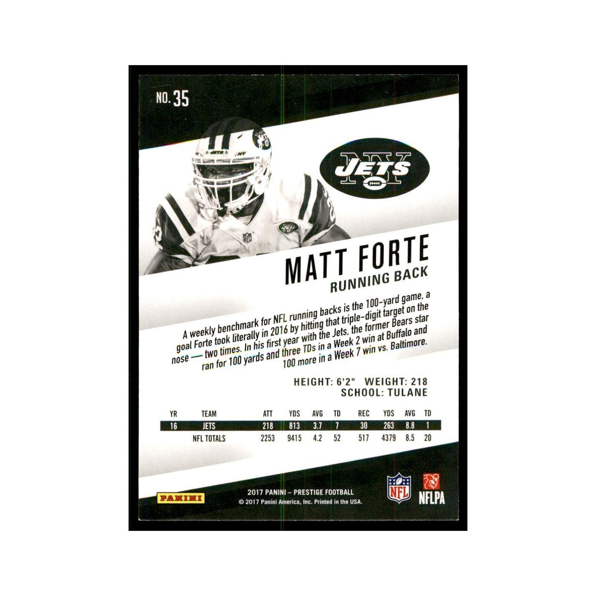 Matt Forte 2017 Panini Prestige #35 New York Jets Football Card NM