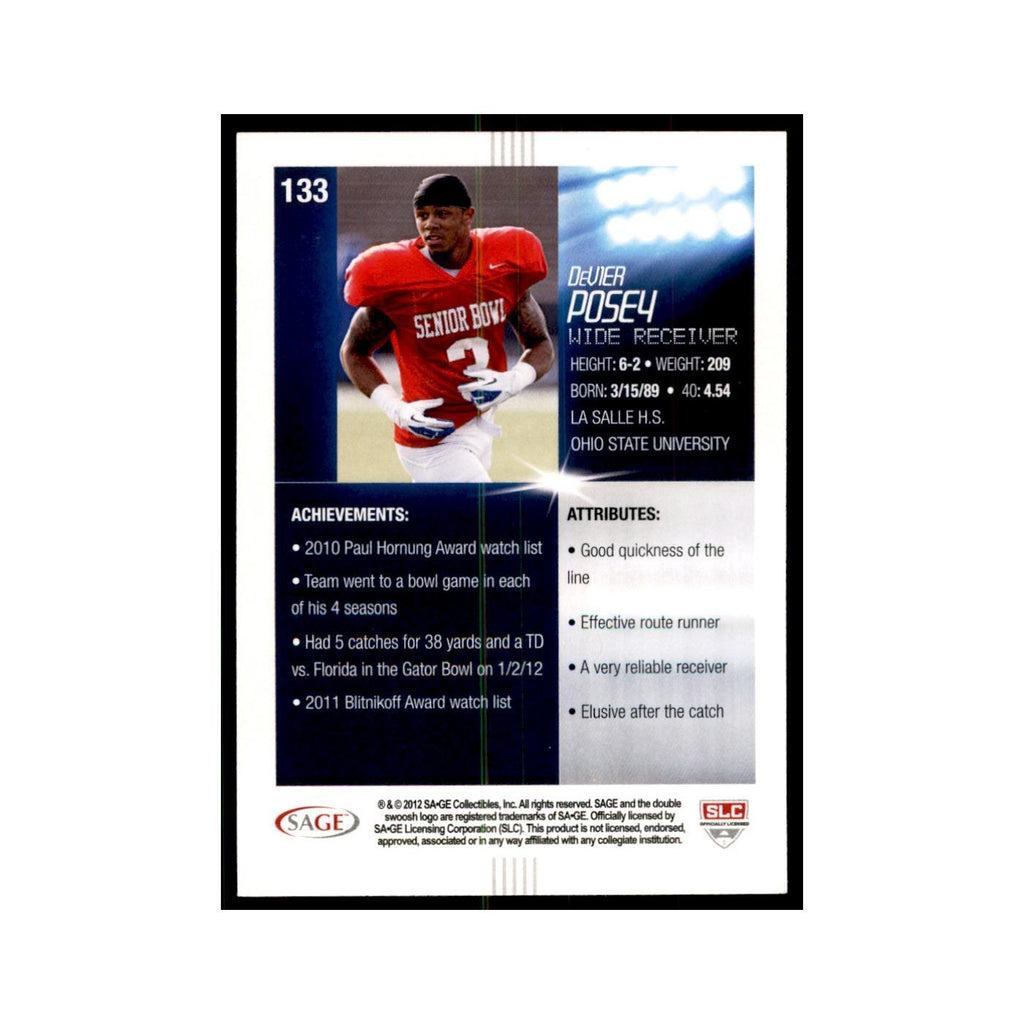 DeVier Posey Rookie 2012 SAGE HIT #133 Ohio State Buckeyes Football Card NM