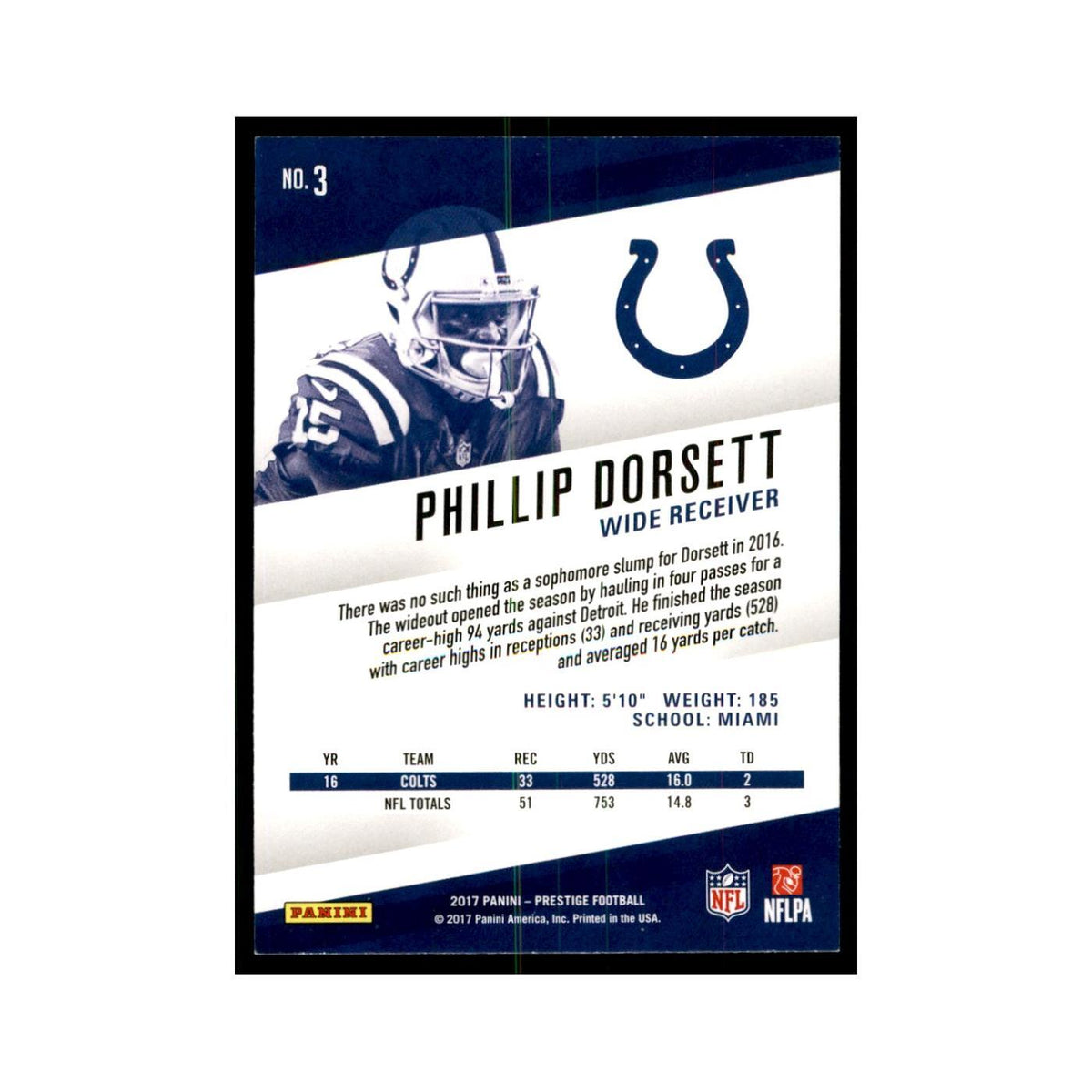 Phillip Dorsett 2017 Panini Prestige #3 Indianapolis Colts Football Card NM