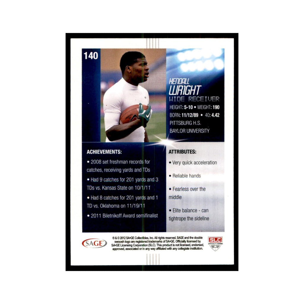 Kendall Wright Rookie 2012 SAGE HIT #140 Baylor Bears Football Card NM