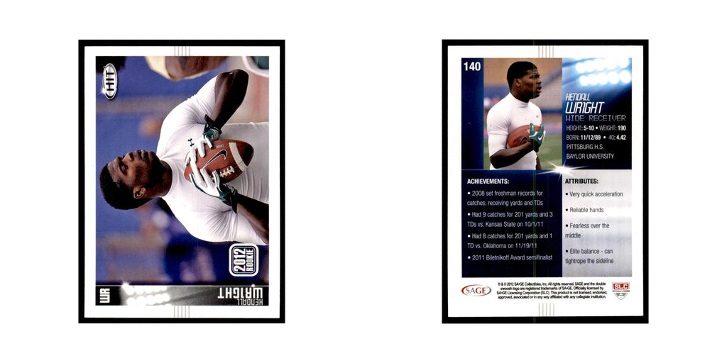 Kendall Wright Rookie 2012 SAGE HIT #140 Baylor Bears Football Card NM