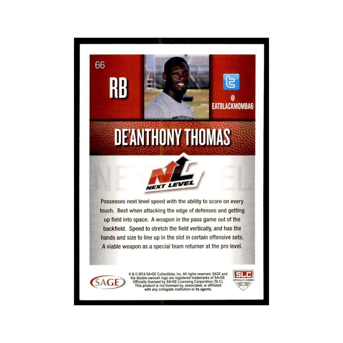 De'Anthony Thomas 2014 SAGE HIT #66 Oregon Ducks Football Card NM