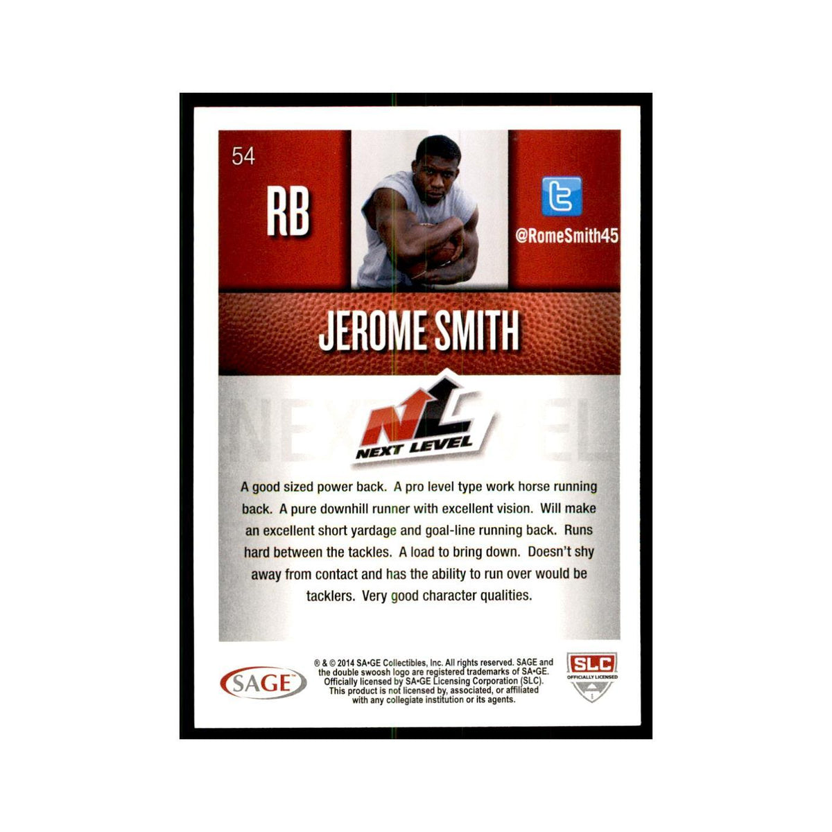 Jerome Smith 2014 SAGE HIT #54 Syracuse Orange Football Card NM