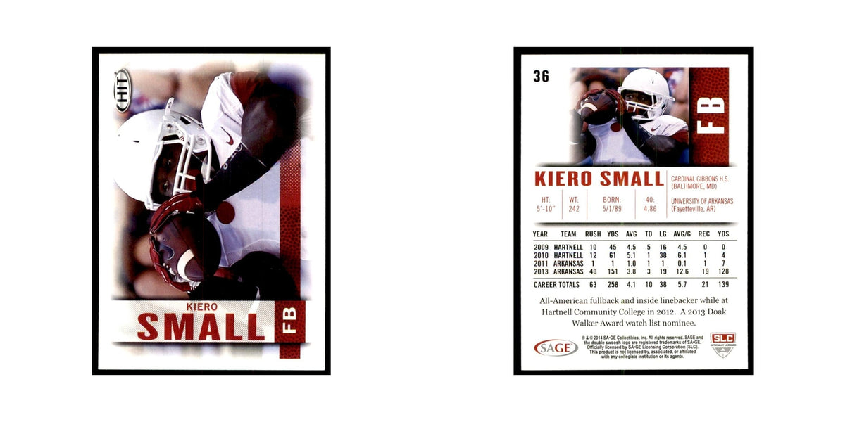 Kiero Small 2014 SAGE HIT #36 Arkansas Razorbacks Football Card NM
