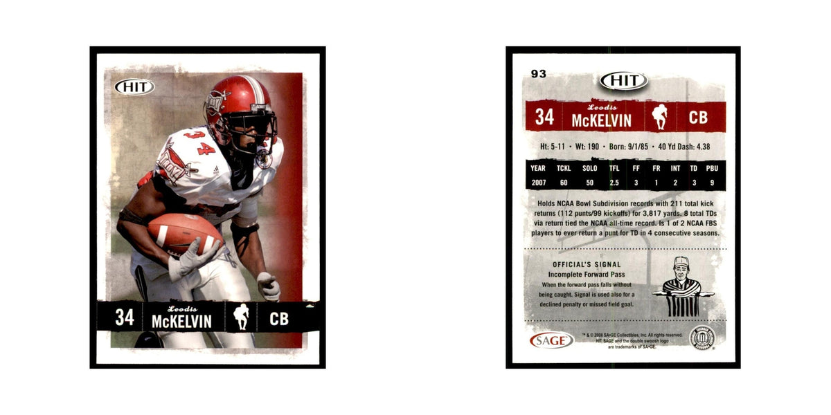 Leodis McKelvin 2008 SAGE HIT #93 Troy Trojans Football Card NM
