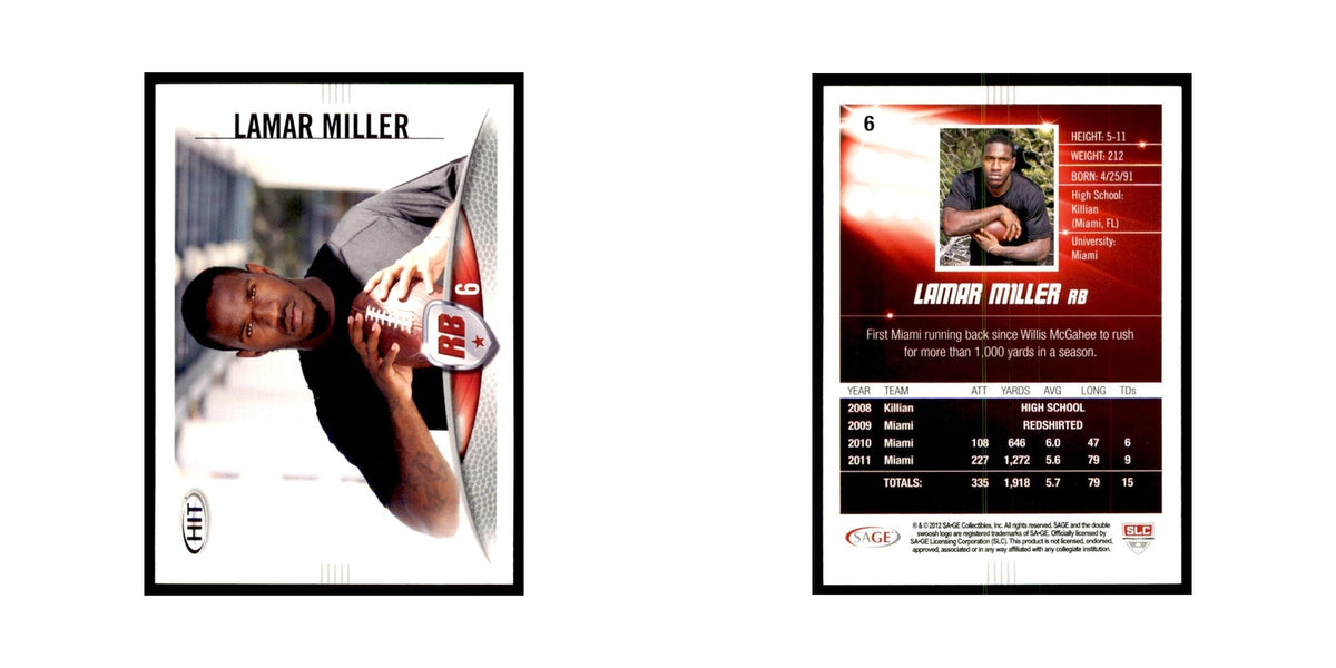 Lamar Miller Michael Egnew Ryan Tannehill 2012 SAGE Hit #6 Miami Dolphins NM