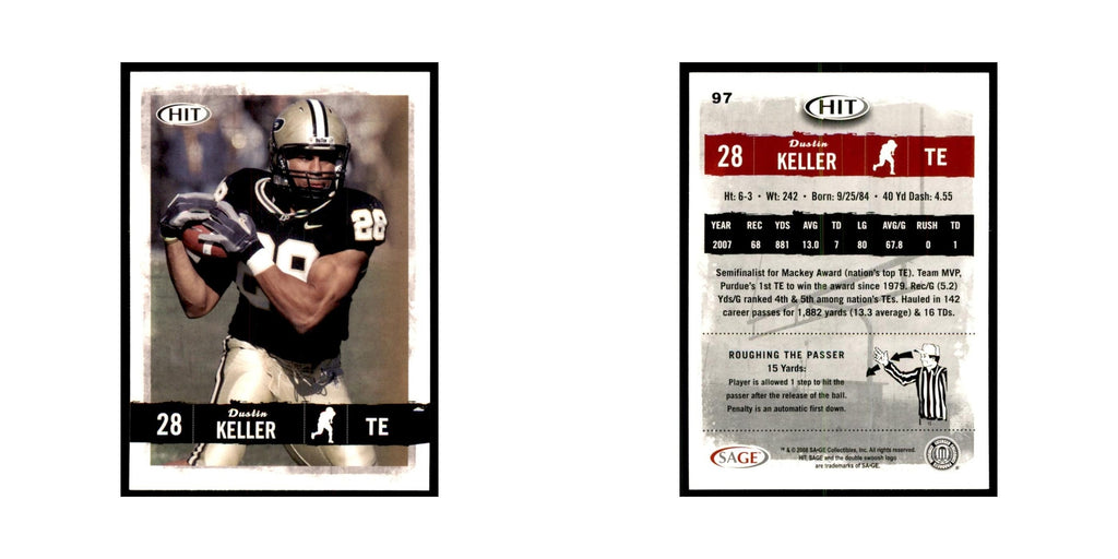 Dustin Keller 2008 SAGE HIT #97 Purdue Boilermakers Football Card NM