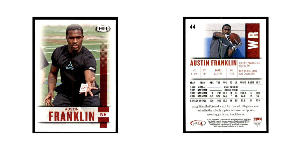 Austin Franklin 2014 SAGE HIT #44 New Mexico State Aggies Football Card NM