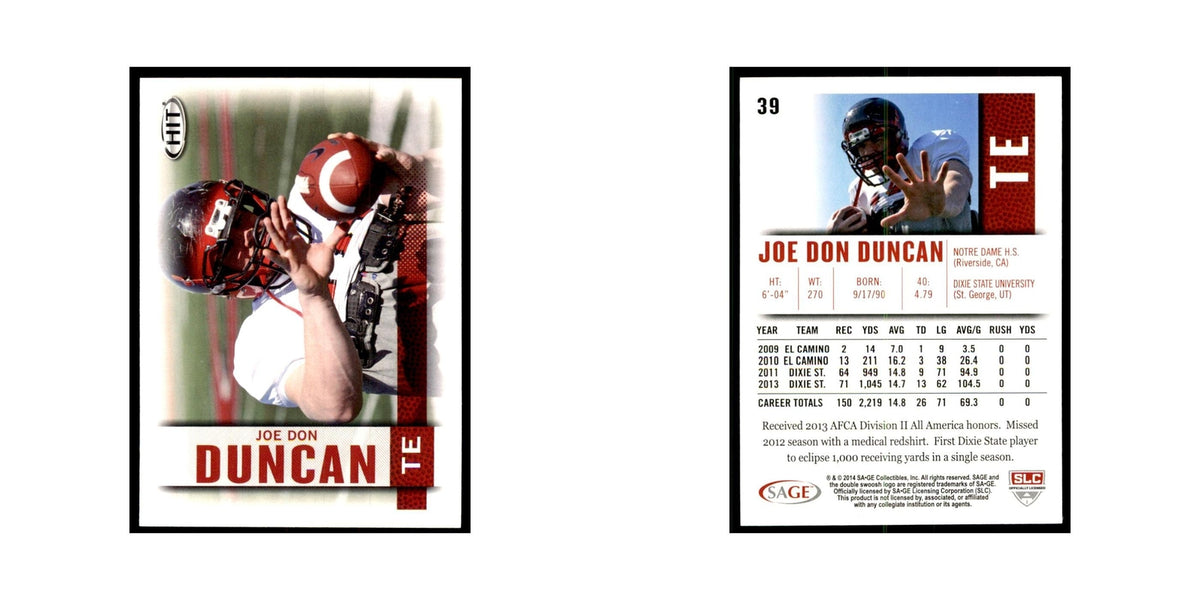 Joe Don Duncan 2014 SAGE HIT #39 Dixie State Storm Football Card NM