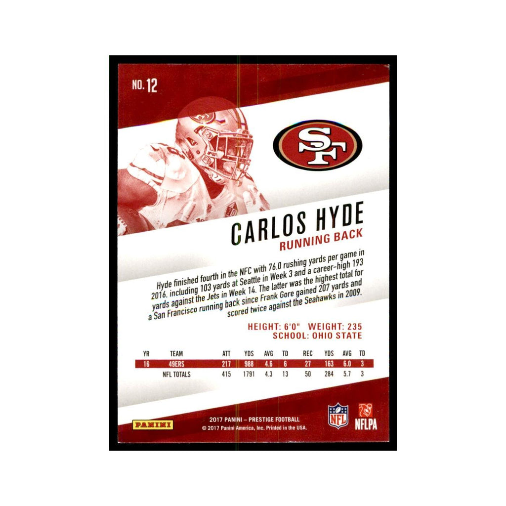 Carlos Hyde 2017 Panini Prestige #12 San Francisco 49ers Football Card NM