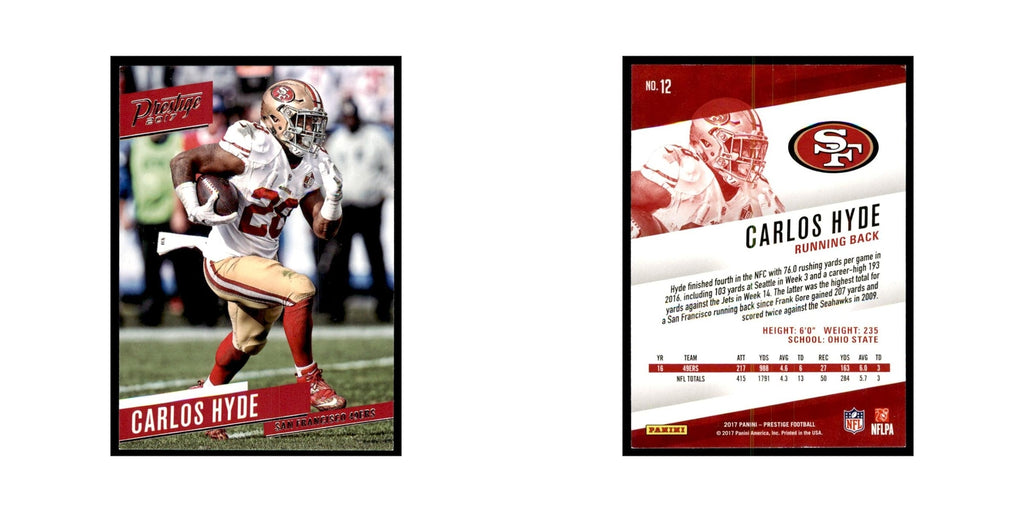 Carlos Hyde 2017 Panini Prestige #12 San Francisco 49ers Football Card NM