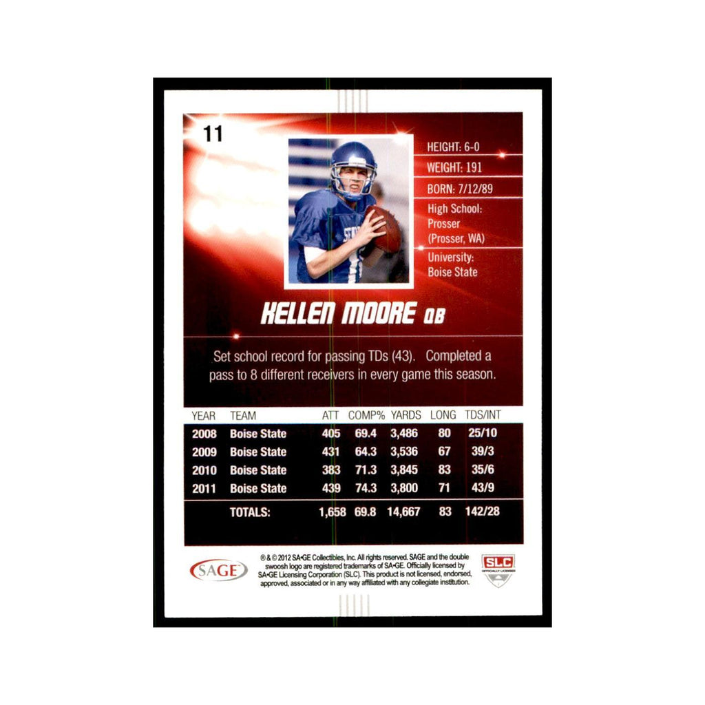 Kellen Moore 2012 SAGE HIT #11 Boise State Broncos Football Card NM