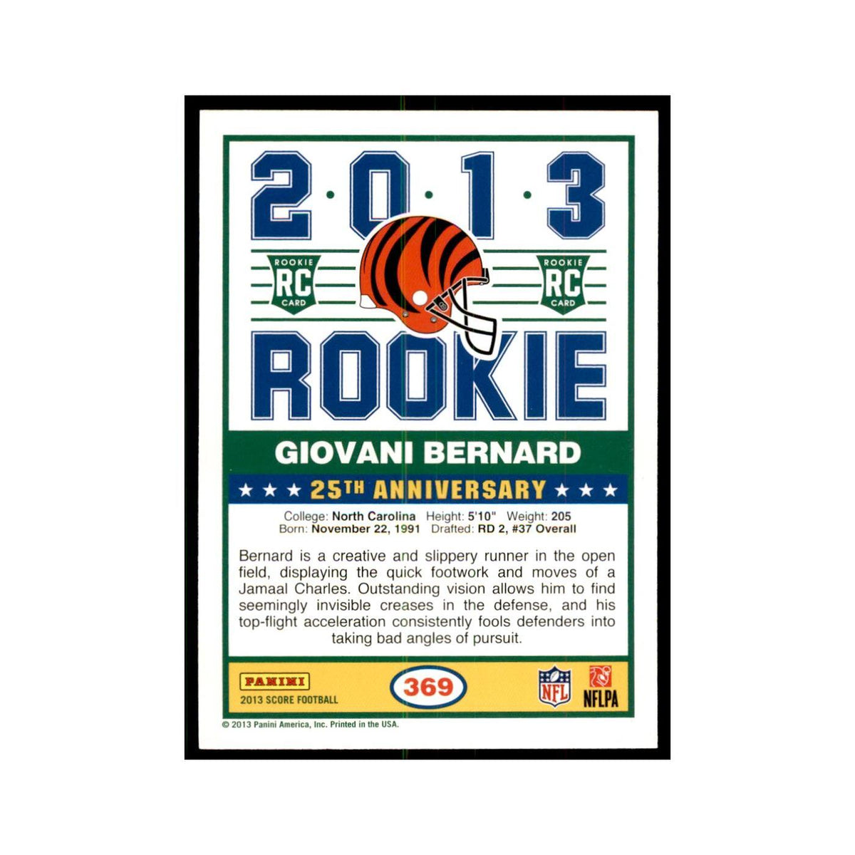 Giovani Bernard Rookie 2013 Score #369 Cincinnati Bengals Football Card NM