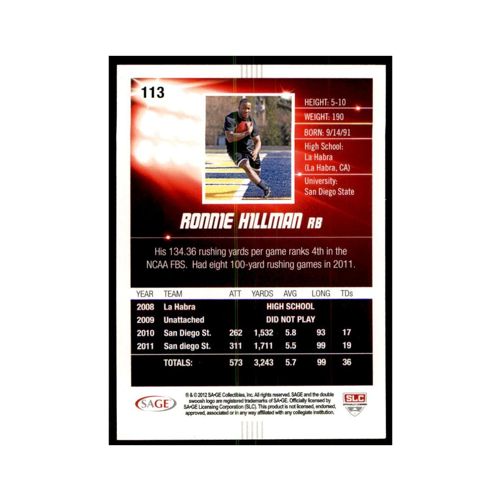 Ronnie Hillman 2012 SAGE HIT #113 San Diego State Aztecs Football Card NM